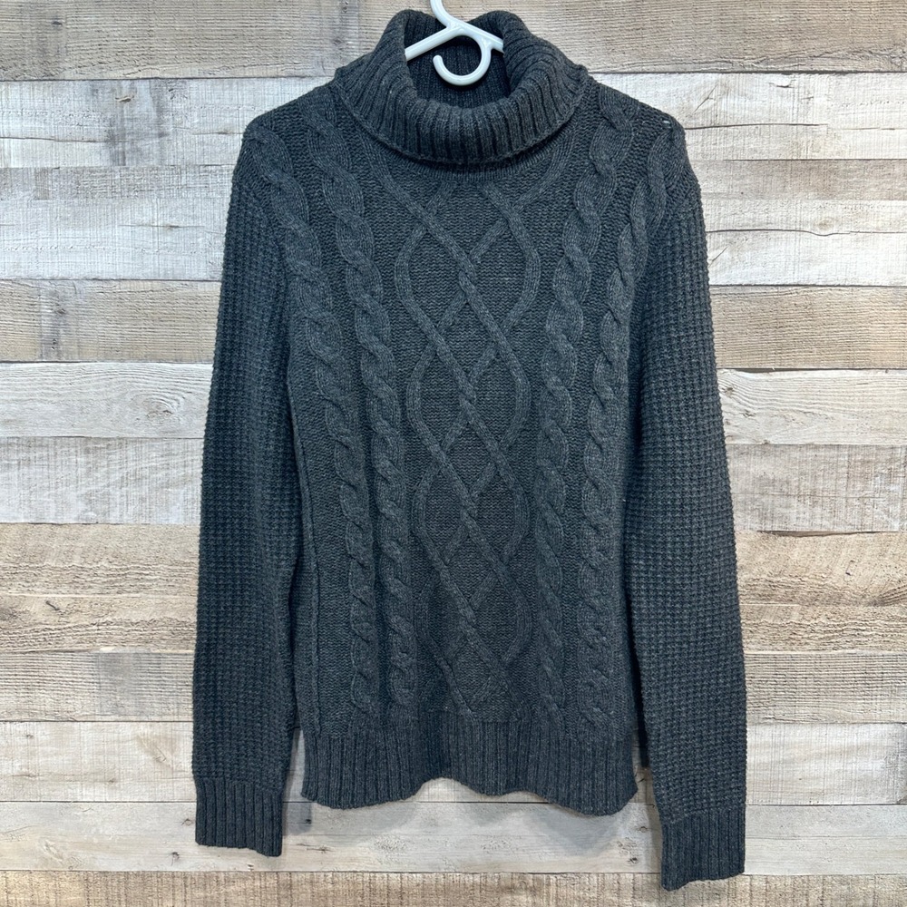 Banana Republic Womens Merino Wool‎ Blend Turtleneck Cable Knit Grey Sweater M